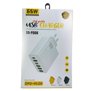 Зарядний пристрій, 2USB-C+4USB, 65W, жовтий колір, "AR-PD08" - інтернет-магазин optom-k.com