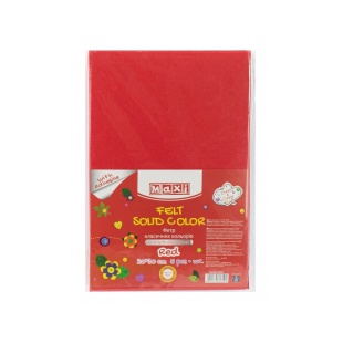 Фетр листовой (полиэстер), 20х30 см, 180 г/м2, на клейкой основе, красный цвет, MAXI - интернет-магазин optom-k.com