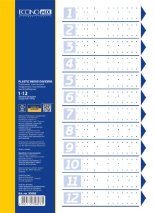 Роздільник аркушів, А4, 12 розділів, пластиковий, кольоровий , ECONOMIX - інтернет-магазин optom-k.com