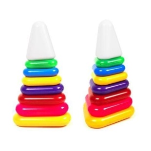 Пирамидка, 25 см, 8 элементов, в сетке 11х11х25 см, "Развивайка", BAMSIC - интернет-магазин optom-k.com