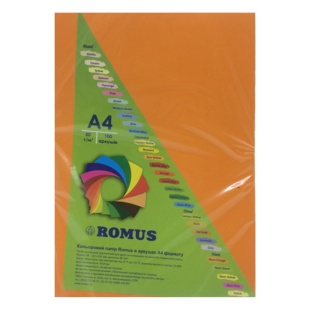 Папір, А4, 80 г/м2, 100 аркушів, колір мандарина, інтенсив, Romus - інтернет-магазин optom-k.com
