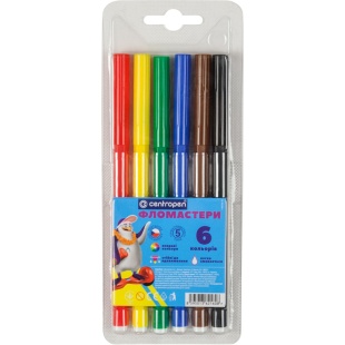 Фломастеры, 6 цветов, пластиковая упаковка, "ТП", CENTROPEN - интернет-магазин optom-k.com