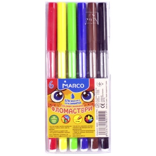 Фломастеры, 6 цветов, пластиковая упаковка, "Super Washable", Marco - интернет-магазин optom-k.com
