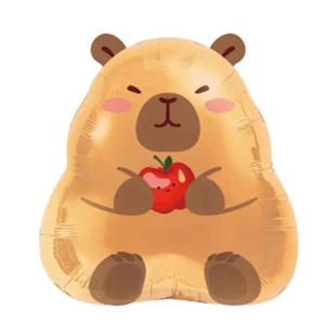 Воздушный шар, фольгированный, 55х50 см, "Капибара яблоко в лапках" - интернет-магазин optom-k.com