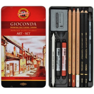Набір художника, 10 предметів, металева упаковка, "GIOCONDA", KOH-I-NOOR Набір художника, 10 предметів, металева упаковка, "GIOCONDA", KOH-I-NOOR - інтернет-магазин optom-k.com