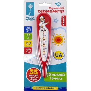 Термометр музичний, 15x3 см, розвиваючий, мелодії та фрази, кольоровий, на планшеті 23х10х2,5 см - інтернет-магазин optom-k.com