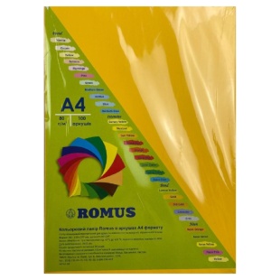 Папір, А4, 80 г/м2, 100 аркушів, сонячно-жовтий колір, інтенсив, Romus - інтернет-магазин optom-k.com