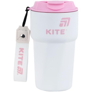 Термокружка, 450 мл, бело-розовая, нержавеющая сталь, KITE канцелярия - интернет-магазин optom-k.com