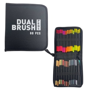 Набор акварельных маркеров, 60 цветов, двусторонние, в тканевом чехле 5х19х21 см - интернет-магазин optom-k.com