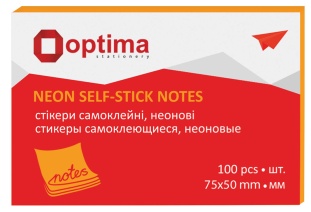 Папір для нотаток, 50х75 мм, 100 аркушів, клеєні, неонові, помаранчевий колір , OPTIMA - інтернет-магазин optom-k.com