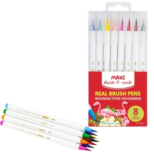 Фломастеры-кисти, 8 цветов, "REAL BRUSH", MAXI - интернет-магазин optom-k.com