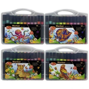 Набор скетч маркеров, 24 цветов, треугольные, в пластиковом контейнере, "Животный мир" - интернет-магазин optom-k.com