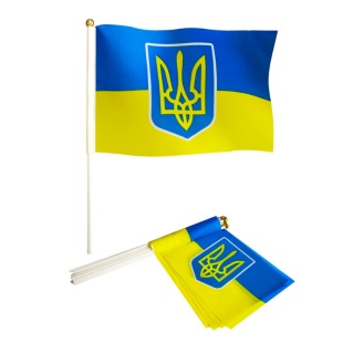 Флаг Украины, 14х21 см, с гербом, на палочке, "Украина герб" Флаг Украины, 14х21 см, с гербом, на палочке, "Украина герб" - интернет-магазин optom-k.com