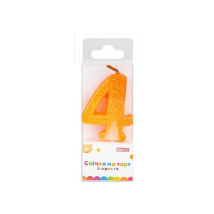 Свечка для торта, 4,5 см, искрится, с блестками, "4", MAXI - интернет-магазин optom-k.com