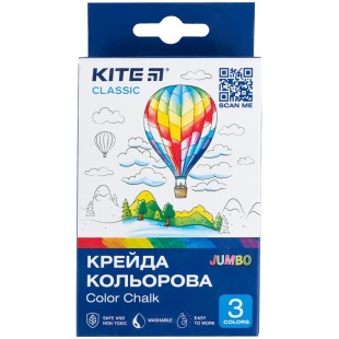 Крейда кольорова, 3 кольори, 3 штуки, "Kite Classic", KITE канцелярія - інтернет-магазин optom-k.com