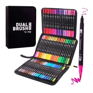 Набор акварельных маркеров, 48 цветов, двусторонние, в тканевом чехле 3х19х29 см - интернет-магазин optom-k.com