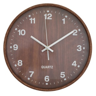 Часы настенные, 26х26 см, круглый, деревянный, темное дерево, "Natural", Optima PROMO - интернет-магазин optom-k.com