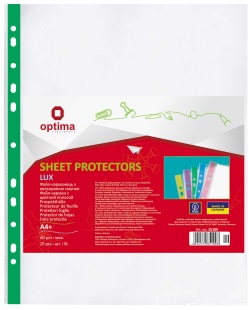 Файл А4, 20 штук, 40 мкм, фактура "глянец", с зеленой лентой, OPTIMA - интернет-магазин optom-k.com