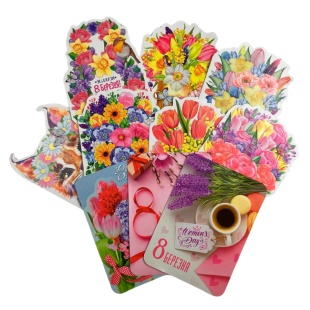 Открытка поздравительная, 19,5х14 см, фигурная, цветная, "8 Марта", Мандарин - интернет-магазин optom-k.com