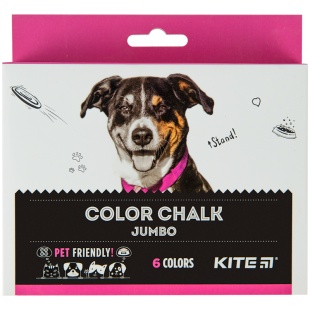 Мел цветной, 6 цветов, 6 штук, круглый, в коробке, "Kite Dogs Jumbo", KITE канцелярія - интернет-магазин optom-k.com