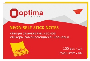 Папір для нотаток, 50х75 мм, 100 аркушів, клеєні, неонові, жовтий колір , OPTIMA - інтернет-магазин optom-k.com