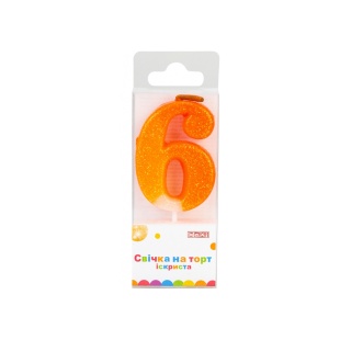 Свечка для торта, 4,5 см, искрится, с блестками, "6", MAXI - интернет-магазин optom-k.com
