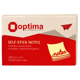 Блок для нотаток , 50х75 мм, 100 аркушів, з клейким шаром, жовтий колір, OPTIMA - інтернет-магазин optom-k.com