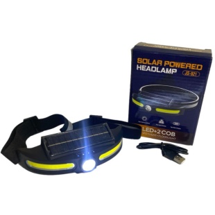 Фонарик, 5х15 см, пластиковый, солнечная батарея, USB, с креплением для головы, в коробке 4,5х15 см - интернет-магазин optom-k.com