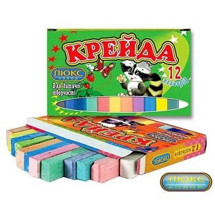 Мел цветной, 12 цветов, 7х1,5х1 см, квадратный, Люкс Колор - интернет-магазин optom-k.com