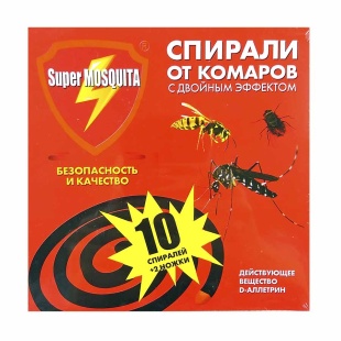 Упаковка спиралей от комаров и мух, с двойным эффектом, 10 штук, Super Mosquita - интернет-магазин optom-k.com