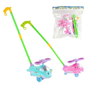 Каталка-вертолет, 19х20х43 см, на палке, с колокольчиком, цветная, в пакете 32х27х13 см - интернет-магазин optom-k.com