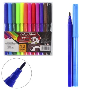 Фломастеры, 12 цветов, на водной основе, пластиковая упаковка, "Панда", Color Fibre - интернет-магазин optom-k.com