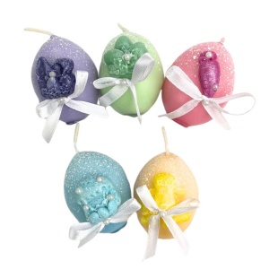 Свеча-яйцо, 4х6 см, с декором, цветная, в ассортименте - интернет-магазин optom-k.com