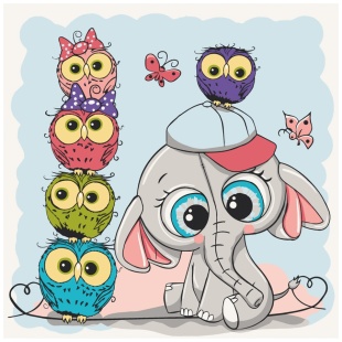 Картина по номерам, 30х30 см, с набором красок и 3 кисточками, "Слоник с совятами" - интернет-магазин optom-k.com