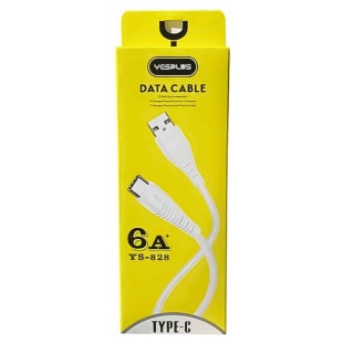 Кабель, 1 м, USB Type-C, 6А, білий колір, YESPLUS-828 - інтернет-магазин optom-k.com