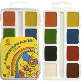 Акварель, 8 цветов, медовая, пластиковая упаковка, "акварелька-карамелька", Тетрада - интернет-магазин optom-k.com