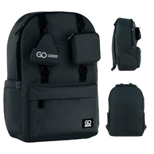 Рюкзак подростковый, 1 отделение, 1 объемный передний карман, черный, GoPack - интернет-магазин optom-k.com