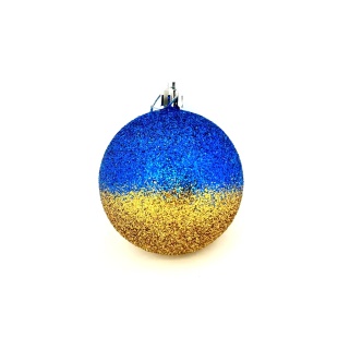 Шарик новогодний, 6 см, сине-желтый цвет, блеск, "Омбре", Украина - интернет-магазин optom-k.com