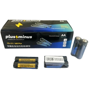 Батарейка пальчиковая, AA, солевая, "Plus minus", ALKALINE - интернет-магазин optom-k.com