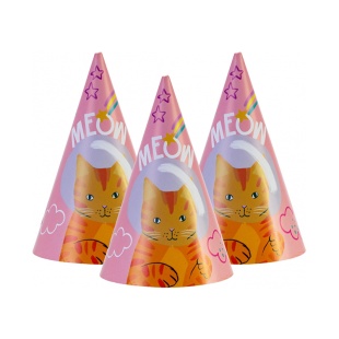 Ковпаки, 15 см, 6 штук, із гумовою стрічкою, дизайни асорті, "Meow", MAXI  - інтернет-магазин optom-k.com