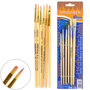 Набор из 6 кисточек, пони (№ 2, 4, 6, 10), щетина (№ 8, 12), Josef Otten - интернет-магазин optom-k.com