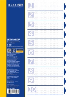 Роздільник аркушів, А4, 10 розділів, пластиковий, кольоровий , ECONOMIX - інтернет-магазин optom-k.com