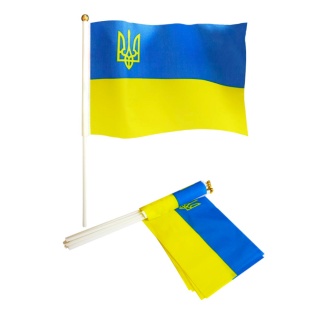 Прапор України зі штоком, 30х45 см, поліестр, "Україна тризуб" Прапор України зі штоком, 30х45 см, поліестр, "Україна тризуб" - інтернет-магазин optom-k.com