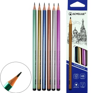 Карандаш чернографитный, НВ, деревянный, заостренный, треугольный, "Металлик", Acmeliae - интернет-магазин optom-k.com