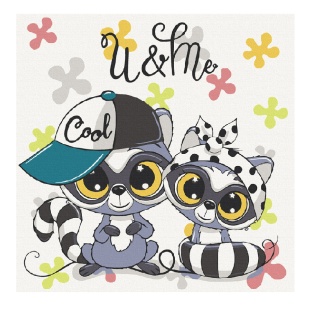 Картина по номерам, 30х30 см, с набором красок и 3 кисточками, "Крутые еноты" - интернет-магазин optom-k.com