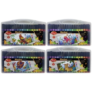 Набор скетч маркеров, 36 цветов, треугольные, в пластиковом контейнере, "Животный мир" - интернет-магазин optom-k.com