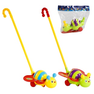 Каталка, 54 см, на палке, с колокольчиком, цветная, в пакете 28х28х12 см, "Пчелка" - интернет-магазин optom-k.com