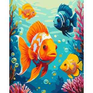 Картина по номерам, 40х50 см, с набором красок и 3 кисточками, "Яркие рыбки" Картина по номерам, 40х50 см, с набором красок и 3 кисточками, "Яркие рыбки" - интернет-магазин optom-k.com