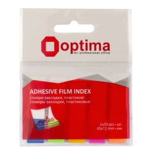 Закладки с липким слоем, 12х45 мм, 100 штук, 5 неоновых цветов, OPTIMA - интернет-магазин optom-k.com