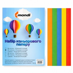 Папір, А4, 80 г/м2, 250 аркушів, 5 кольорів, Мікс Інтенсив, Mondi Coloured - інтернет-магазин optom-k.com